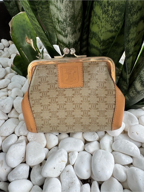 Celine Handbags - Celine Vintage Macadam Kiss Lock Coin Purse / Wallet Beige Tan Italy